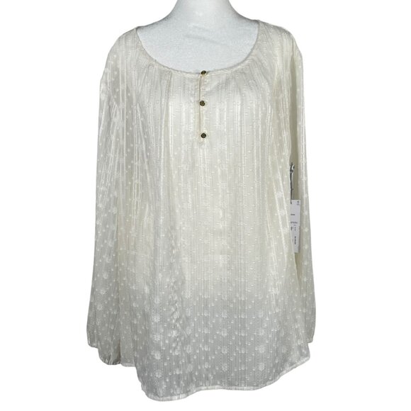 NWT Liz Claiborne Ivory Textured Semi‑Sheer Blouse – Long Sleeve, Plus Size 1X - Picture 2 of 16
